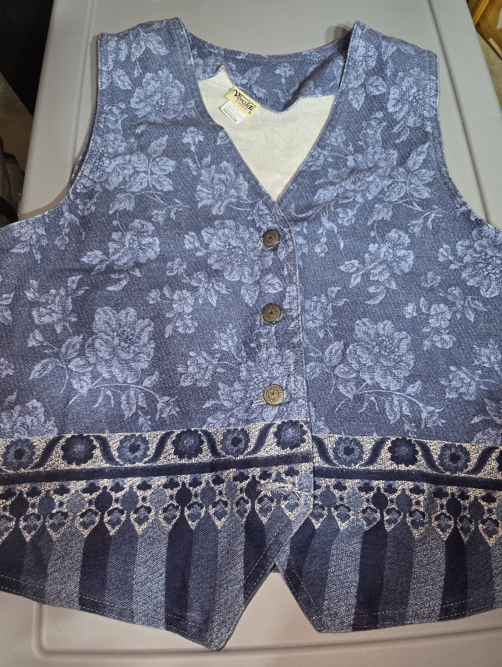 Vivaldi Jeanswear Vintage Floral Pattern Vest Womens Size Medium